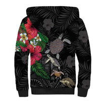 Hawaiian Tropical Plants and Turtles Sherpa Hoodie Polynesian Art Motifs LT03 - Polynesian Pride