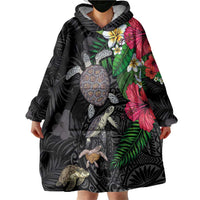 Hawaiian Tropical Plants and Turtles Wearable Blanket Hoodie Polynesian Art Motifs LT03 - Polynesian Pride