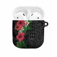 Hawaiian Tropical Plants AirPods Case Kakau Tattoo and Polynesian Pattern Half Black Color