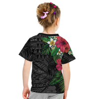 Hawaiian Tropical Plants Kid T Shirt Kakau Tattoo and Polynesian Pattern Half Black Color