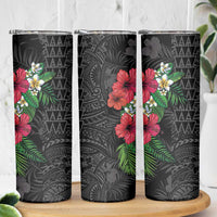 Hawaiian Tropical Plants Skinny Tumbler Kakau Tattoo and Polynesian Pattern Half Black Color LT03 - Polynesian Pride