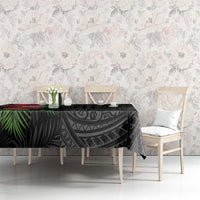 Hawaiian Tropical Plants Tablecloth Kakau Tattoo and Polynesian Pattern Half Black Color LT03 - Polynesian Pride