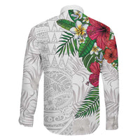 Hawaiian Tropical Plants Family Matching Off Shoulder Maxi Dress and Hawaiian Shirt Kakau Tattoo and Polynesian Pattern Half White Color