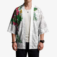 Hawaiian Tropical Plants Kimono Kakau Tattoo and Polynesian Pattern Half White Color