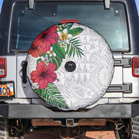 Hawaiian Tropical Plants Spare Tire Cover Kakau Tattoo and Polynesian Pattern Half White Color
