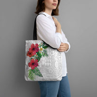 Hawaiian Tropical Plants Tote Bag Kakau Tattoo and Polynesian Pattern Half White Color