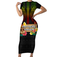 Hawaii Pan-Pacific Festival Short Sleeve Bodycon Dress Hawaiian Elements and Polynesian Tattoo