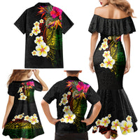 Hawaii Plumeria Family Matching Mermaid Dress and Hawaiian Shirt Polynesian Tattoo and Hibiscus