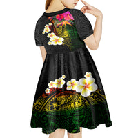 Hawaii Plumeria Kid Short Sleeve Dress Polynesian Tattoo and Hibiscus