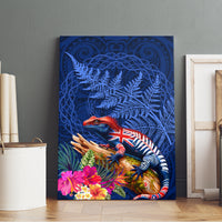 New Zealand Tuatara Canvas Wall Art Silver Fern Hibiscus and Tribal Maori Pattern Blue Color LT03 - Polynesian Pride