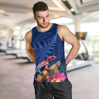 New Zealand Tuatara Men Tank Top Silver Fern Hibiscus and Tribal Maori Pattern Blue Color LT03 Blue - Polynesian Pride