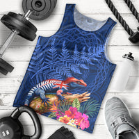 New Zealand Tuatara Men Tank Top Silver Fern Hibiscus and Tribal Maori Pattern Blue Color LT03 - Polynesian Pride