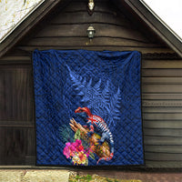 New Zealand Tuatara Quilt Silver Fern Hibiscus and Tribal Maori Pattern Blue Color LT03 - Polynesian Pride