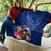 New Zealand Tuatara Quilt Silver Fern Hibiscus and Tribal Maori Pattern Blue Color LT03 - Polynesian Pride