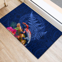 New Zealand Tuatara Rubber Doormat Silver Fern Hibiscus and Tribal Maori Pattern Blue Color LT03 - Polynesian Pride