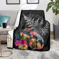 New Zealand Tuatara Blanket Silver Fern Hibiscus and Tribal Maori Pattern Black Color LT03 - Polynesian Pride
