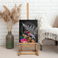 New Zealand Tuatara Canvas Wall Art Silver Fern Hibiscus and Tribal Maori Pattern Black Color LT03 - Polynesian Pride