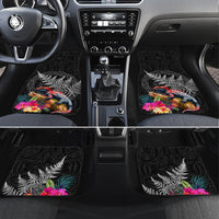 New Zealand Tuatara Car Mats Silver Fern Hibiscus and Tribal Maori Pattern Black Color LT03 Set 4pcs Black - Polynesian Pride