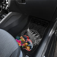 New Zealand Tuatara Car Mats Silver Fern Hibiscus and Tribal Maori Pattern Black Color LT03 - Polynesian Pride