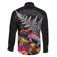 New Zealand Tuatara Family Matching Mermaid Dress and Hawaiian Shirt Silver Fern Hibiscus and Tribal Maori Pattern Black Color LT03 - Polynesian Pride
