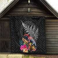 New Zealand Tuatara Quilt Silver Fern Hibiscus and Tribal Maori Pattern Black Color LT03 - Polynesian Pride