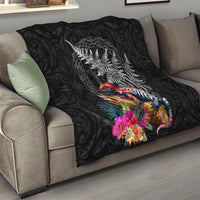 New Zealand Tuatara Quilt Silver Fern Hibiscus and Tribal Maori Pattern Black Color LT03 - Polynesian Pride