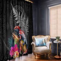 New Zealand Tuatara Window Curtain Silver Fern Hibiscus and Tribal Maori Pattern Black Color LT03 - Polynesian Pride