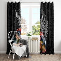 New Zealand Tuatara Window Curtain Silver Fern Hibiscus and Tribal Maori Pattern Black Color LT03 - Polynesian Pride