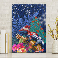 New Zealand Tuatara Christmas Canvas Wall Art Silver Fern and Xmas Pohutukawa Tree Blue Color LT03 Without Frame Blue - Polynesian Pride