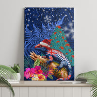 New Zealand Tuatara Christmas Canvas Wall Art Silver Fern and Xmas Pohutukawa Tree Blue Color LT03 - Polynesian Pride