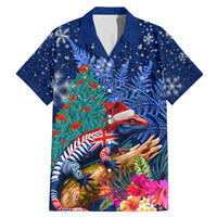 New Zealand Tuatara Christmas Family Matching Mermaid Dress and Hawaiian Shirt Silver Fern and Xmas Pohutukawa Tree Blue Color LT03 Dad's Shirt - Short Sleeve Blue - Polynesian Pride