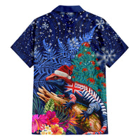 New Zealand Tuatara Christmas Family Matching Off Shoulder Maxi Dress and Hawaiian Shirt Silver Fern and Xmas Pohutukawa Tree Blue Color LT03 - Polynesian Pride