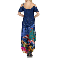 New Zealand Tuatara Christmas Family Matching Summer Maxi Dress and Hawaiian Shirt Silver Fern and Xmas Pohutukawa Tree Blue Color LT03 - Polynesian Pride