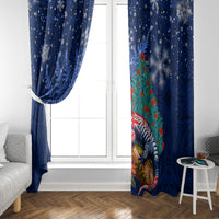 New Zealand Tuatara Christmas Window Curtain Silver Fern and Xmas Pohutukawa Tree Blue Color LT03 - Polynesian Pride
