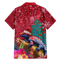 New Zealand Tuatara Christmas Family Matching Long Sleeve Bodycon Dress and Hawaiian Shirt Silver Fern and Xmas Pohutukawa Tree Red Color LT03 - Polynesian Pride