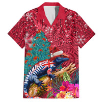 New Zealand Tuatara Christmas Family Matching Summer Maxi Dress and Hawaiian Shirt Silver Fern and Xmas Pohutukawa Tree Red Color LT03 Dad's Shirt - Short Sleeve Red - Polynesian Pride