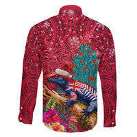 New Zealand Tuatara Christmas Family Matching Tank Maxi Dress and Hawaiian Shirt Silver Fern and Xmas Pohutukawa Tree Red Color LT03 - Polynesian Pride