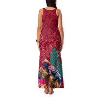 New Zealand Tuatara Christmas Family Matching Tank Maxi Dress and Hawaiian Shirt Silver Fern and Xmas Pohutukawa Tree Red Color LT03 - Polynesian Pride