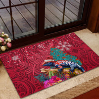 New Zealand Tuatara Christmas Rubber Doormat Silver Fern and Xmas Pohutukawa Tree Red Color LT03 - Polynesian Pride