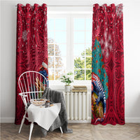 New Zealand Tuatara Christmas Window Curtain Silver Fern and Xmas Pohutukawa Tree Red Color LT03 - Polynesian Pride