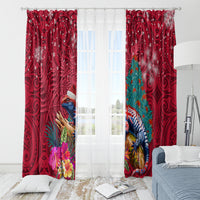 New Zealand Tuatara Christmas Window Curtain Silver Fern and Xmas Pohutukawa Tree Red Color LT03 - Polynesian Pride