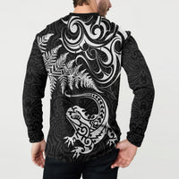 New Zealand Tuatara Tribal Tattoo Button Sweatshirt Silver Fern and Maori Pattern Black Color LT03 - Polynesian Pride