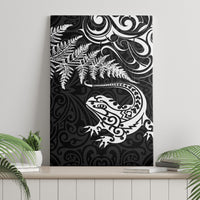 New Zealand Tuatara Tribal Tattoo Canvas Wall Art Silver Fern and Maori Pattern Black Color LT03 - Polynesian Pride