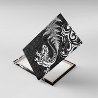 New Zealand Tuatara Tribal Tattoo Canvas Wall Art Silver Fern and Maori Pattern Black Color LT03 With Frame Black - Polynesian Pride