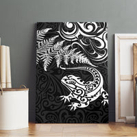New Zealand Tuatara Tribal Tattoo Canvas Wall Art Silver Fern and Maori Pattern Black Color LT03 - Polynesian Pride