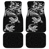 New Zealand Tuatara Tribal Tattoo Car Mats Silver Fern and Maori Pattern Black Color LT03 - Polynesian Pride