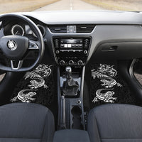 New Zealand Tuatara Tribal Tattoo Car Mats Silver Fern and Maori Pattern Black Color LT03 Set 2pcs - Front Black - Polynesian Pride