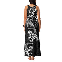 New Zealand Tuatara Tribal Tattoo Family Matching Tank Maxi Dress and Hawaiian Shirt Silver Fern and Maori Pattern Black Color LT03 - Polynesian Pride