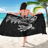 New Zealand Tuatara Tribal Tattoo Sarong Silver Fern and Maori Pattern Black Color LT03 - Polynesian Pride