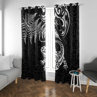 New Zealand Tuatara Tribal Tattoo Window Curtain Silver Fern and Maori Pattern Black Color LT03 With Grommets Black - Polynesian Pride